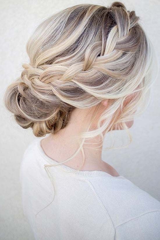 Intricate Blonde Crown Braid Updo — Trendy Bridesmaid Hair