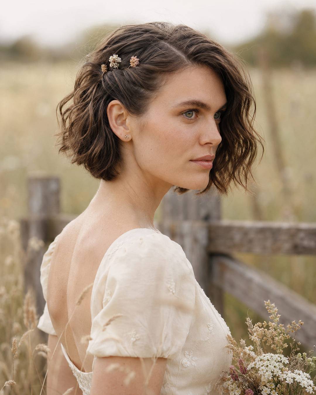 Textured Bob With Side-Swept Bangs And Accessories — Trendy Bridesmaid Hair