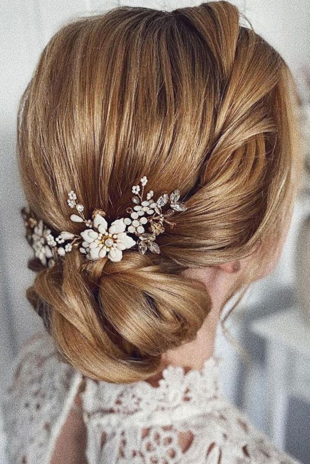 Honey Blonde Twisted Updo With Accessory Honey Blonde Twisted Updo With Accessory — Trendy Bridesmaid Hair Updo