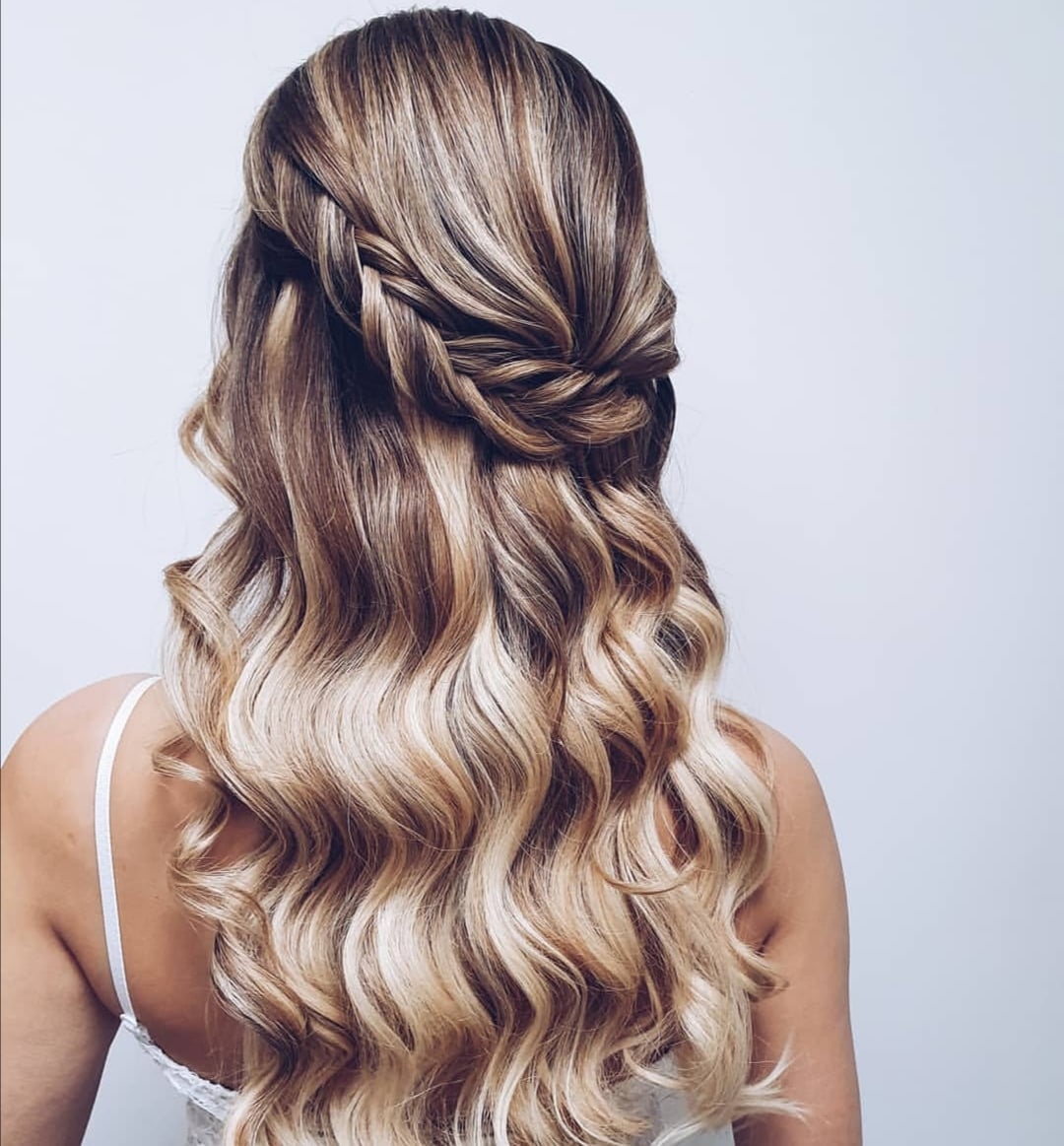 Ash Blonde Balayage Half Up With Braid — Trendy Bridesmaid Hairstyles Down
