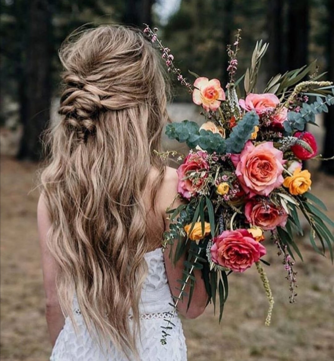 Ash Blonde Mid-Back Half Up Braided Crown — Trendy Bridesmaid Hairstyles Down