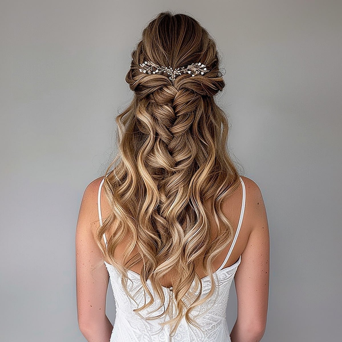 Honey Blonde Half Up With Large Braid — Trendy Bridesmaid Hairstyles Down