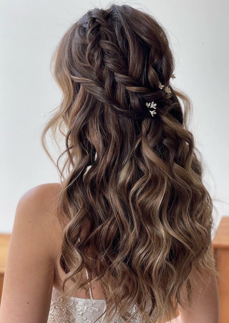 Half Up Half Down Dark Blonde With Braids — Trendy Bridesmaid Hairstyles Down