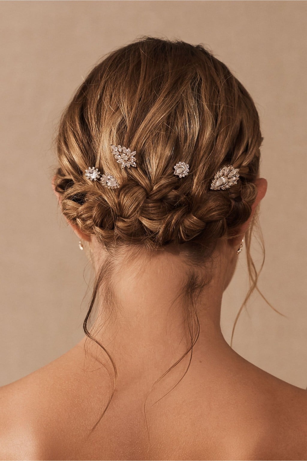Blonde Wavy Braided Updo Jewels — Trendy Bridesmaid Hairstyles Updo