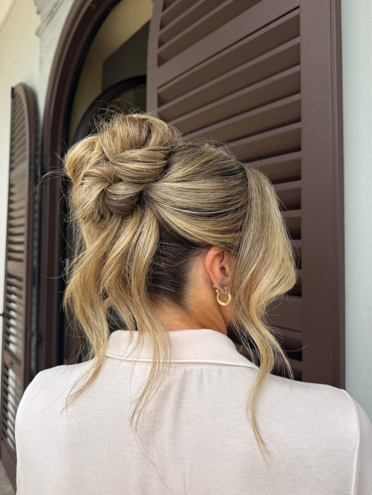 Blonde Messy Updo Braided Elements — Trendy Bridesmaid Hairstyles Updo