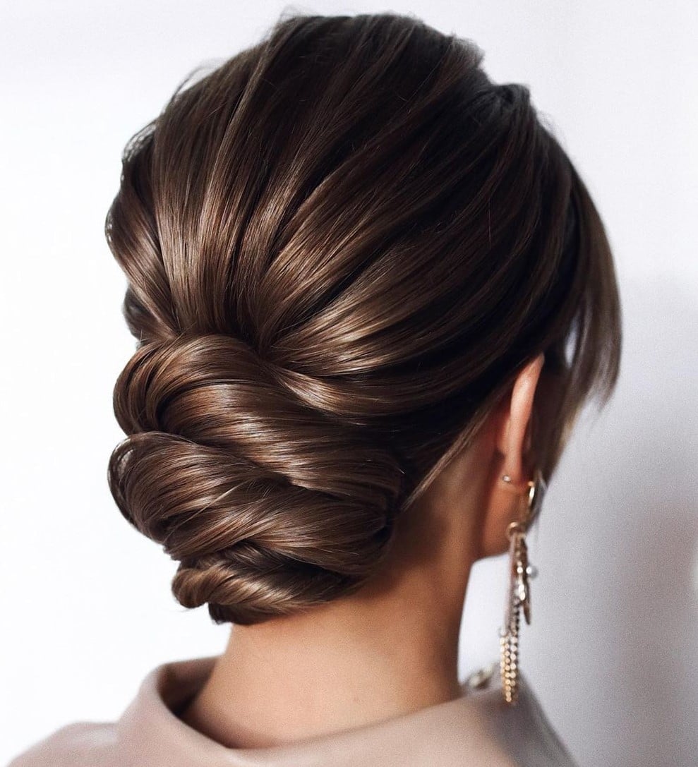 Dark Brown Twisted Chignon — Trendy Bridesmaid Hairstyles Updo
