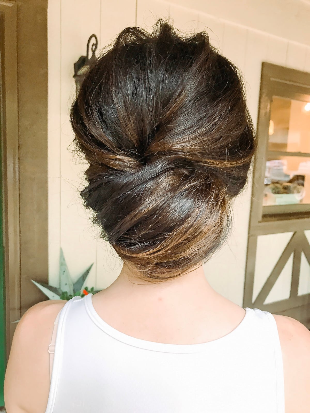 Dark Brown Caramel Low Textured Updo — Trendy Bridesmaid Hairstyles Updo