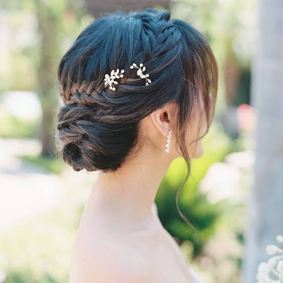 Mid-Back Length Dark Brown Braided Updo — Trendy Bridesmaid Hairstyles Updo