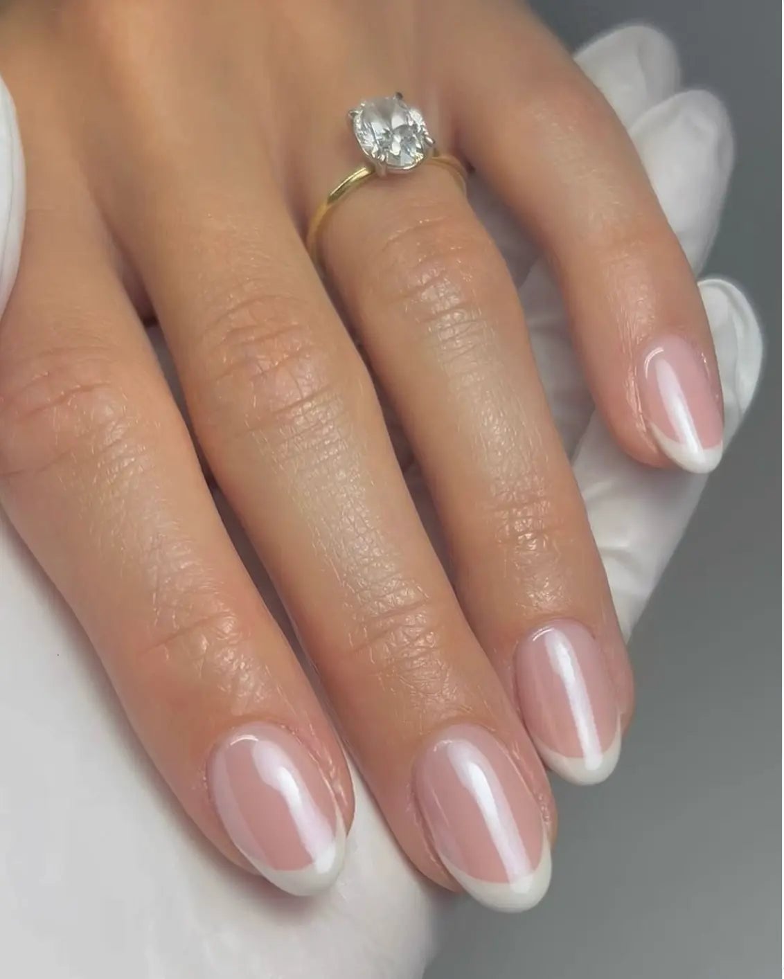 Classic French Manicure Pearlescent Sheen — Trendy Bridesmaid Nails