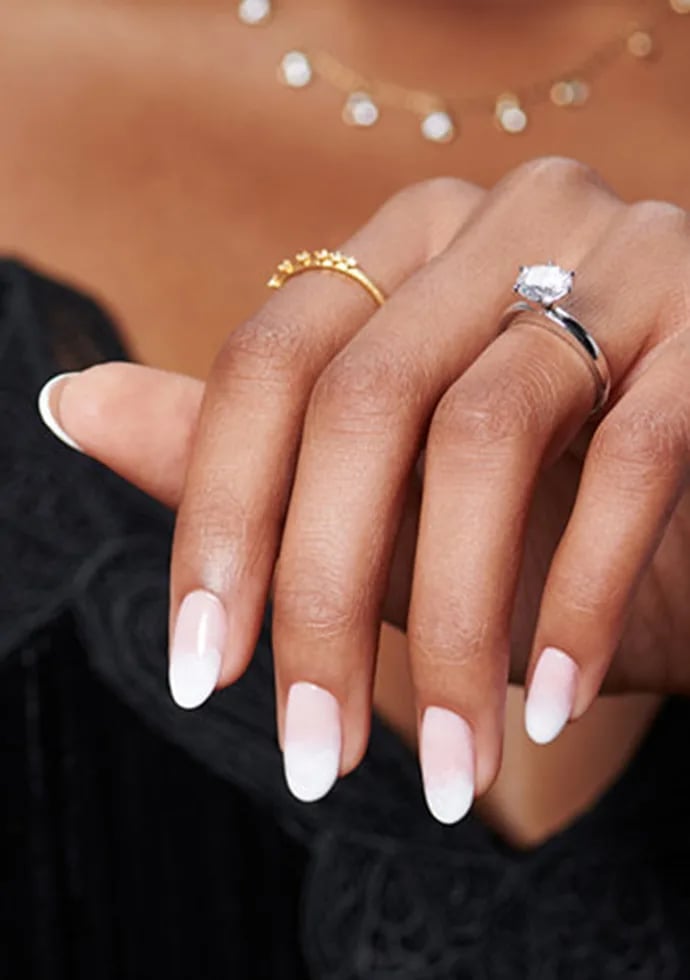 Medium Square Nude to White Gradient French — Trendy Bridesmaid Nails