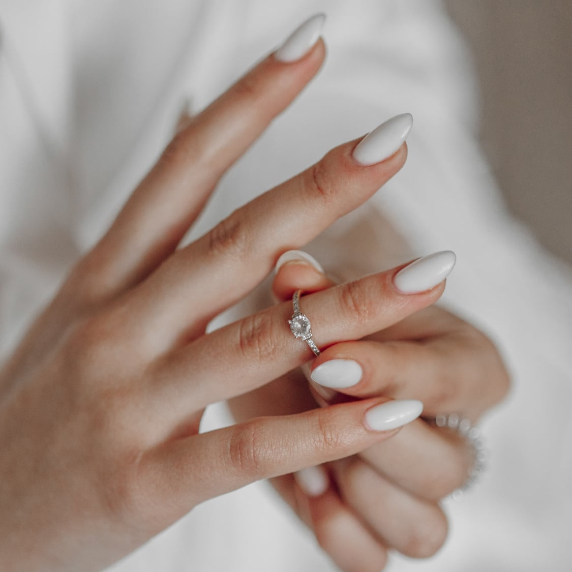 Medium Almond Classic Opaque White — Trendy Bridesmaid Nails