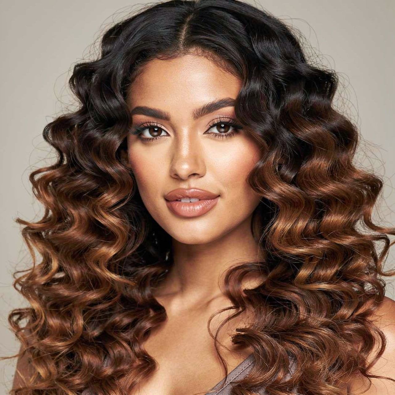 Collarbone Waves With Caramel Balayage Collarbone Waves With Caramel Balayage — Trendy Brown Curly Hair