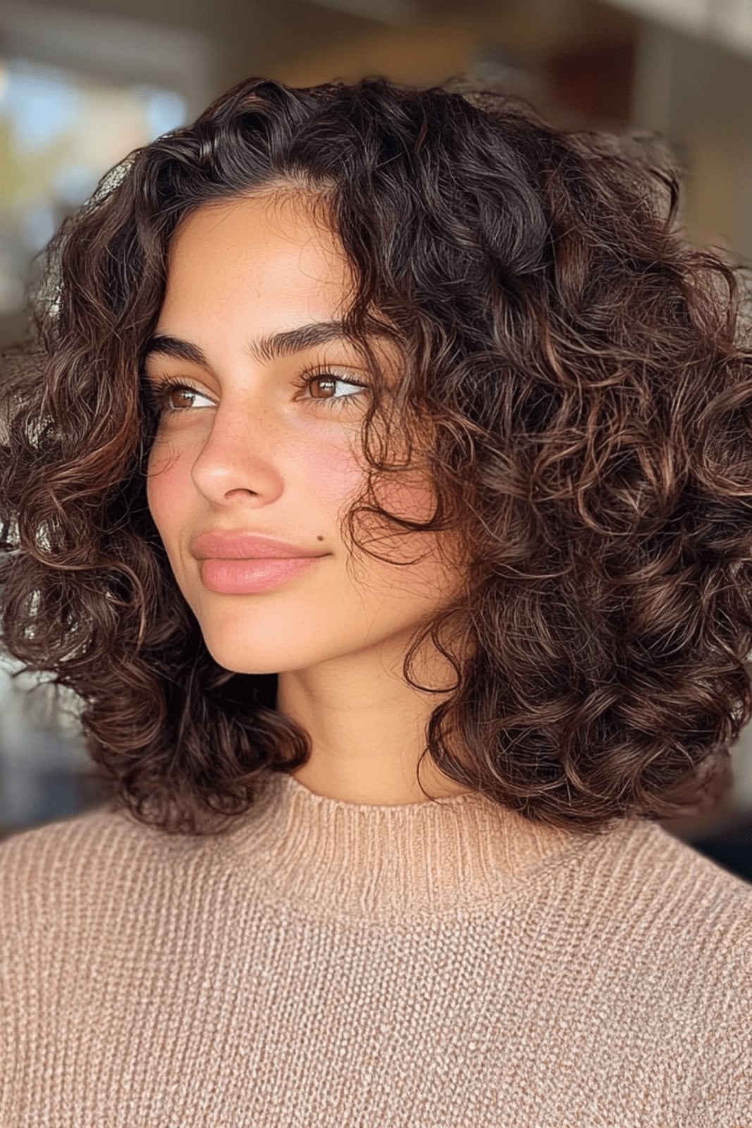 Collarbone Lob With Face-Framing Layers Collarbone Lob With Face-Framing Layers — Trendy Brown Curly Hair