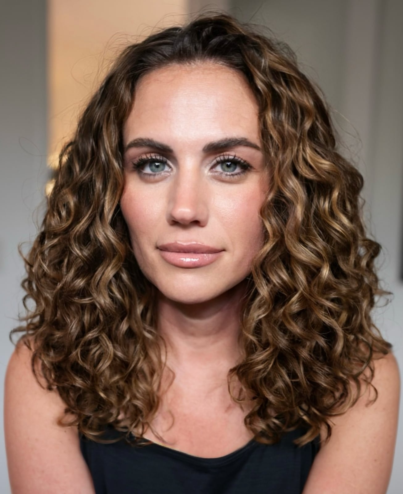 Collarbone Waves With Blonde Highlights Collarbone Waves With Blonde Highlights — Trendy Brown Curly Hair