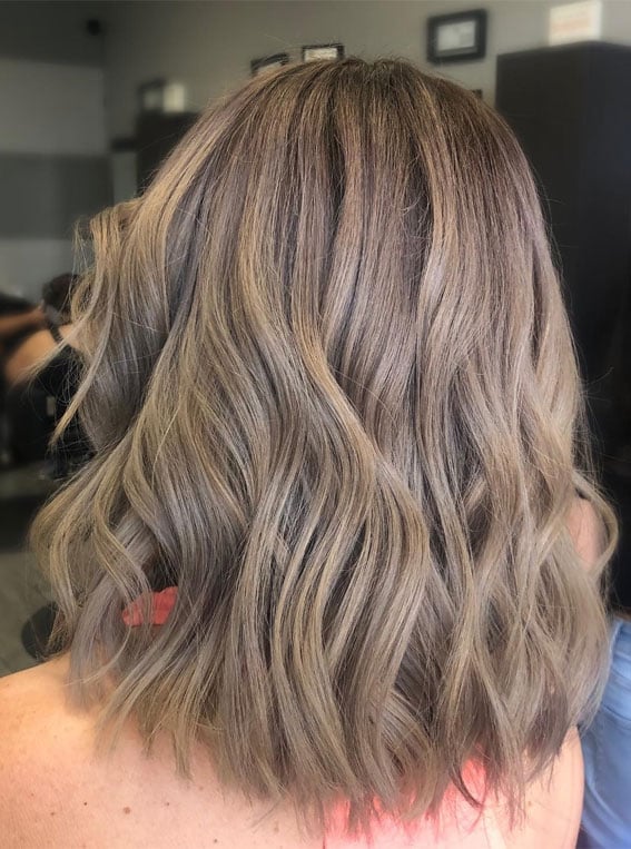 Shoulder Length Lob Mushroom Brown With Subtle Highlights Shoulder Length Lob Mushroom Brown With Subtle Highlights — Trendy Brown Hair with Blonde Highlights