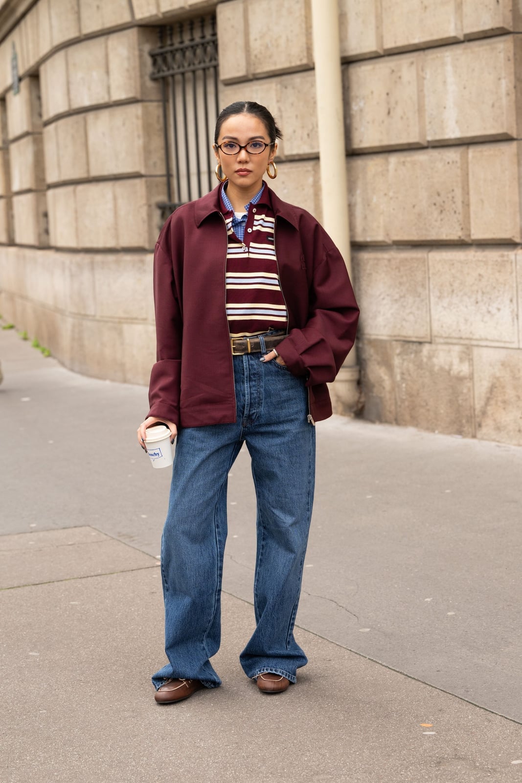 Brown Loafers with Wide-Leg Denim and Boxy Jacket — Trendy Brown Loafers Outfit