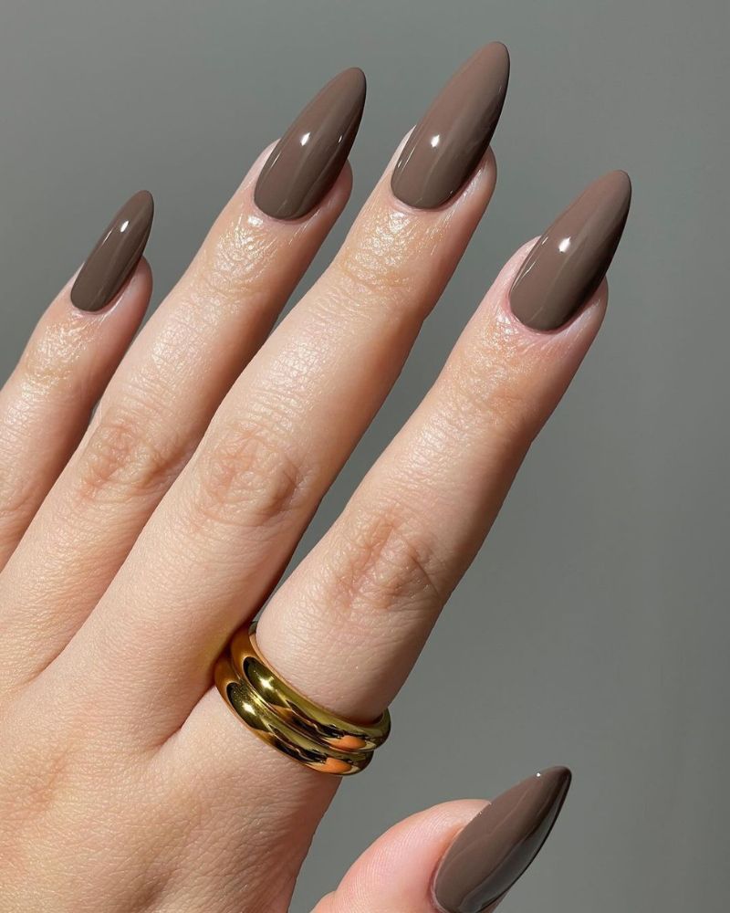 Solid High Gloss Medium Brown Stiletto Nails — Trendy Brown Nails