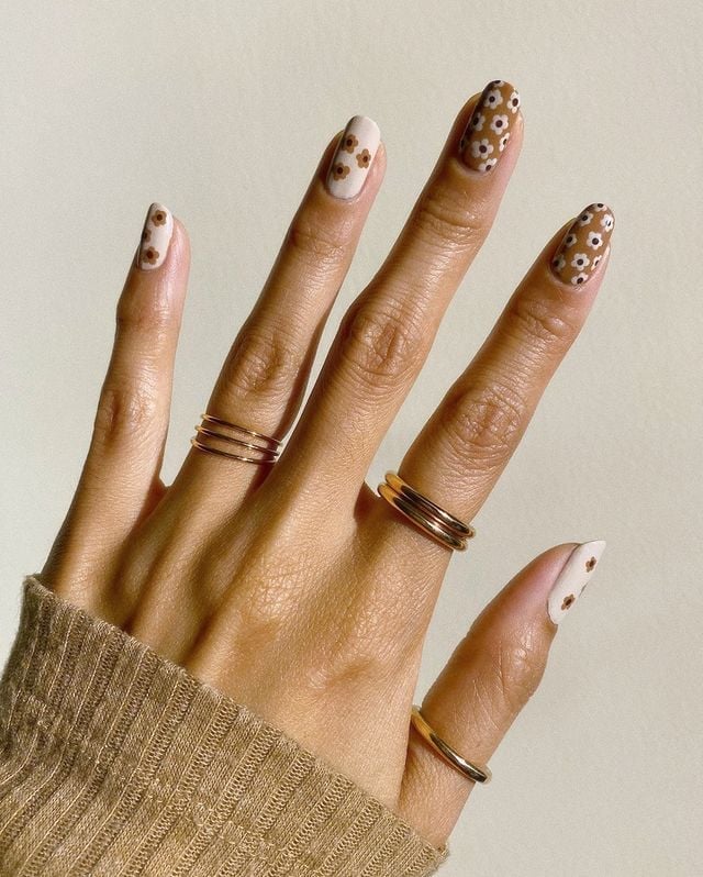 Short Almond Matte French Tip Nails — Trendy Brown Nails