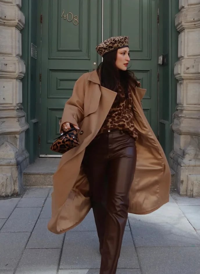 Brown Leather Trousers with Leopard Print, Office-Safe Version Brown Leather Trousers with Leopard Print, Office-Safe Version — Trendy Brown Pants Outfits