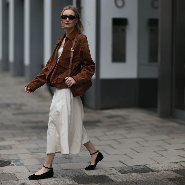 Brown Suede Jacket Over White Dress Brown Suede Jacket Over White Dress — Trendy Brown Suede Jacket Outfit