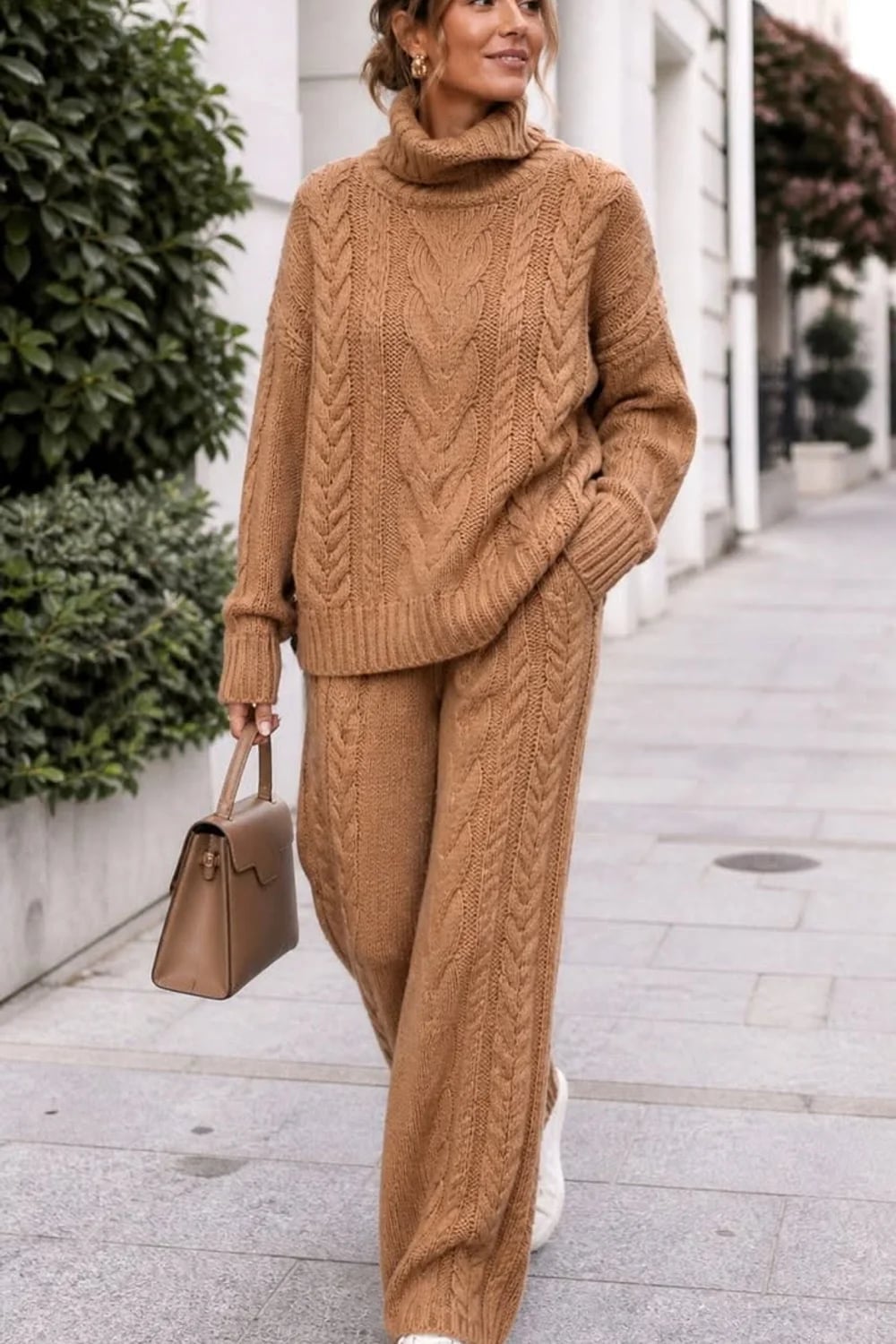 Chic Brown Cable Knit Turtleneck Set Chic Brown Cable Knit Turtleneck Set — Trendy Brown Sweater Outfit