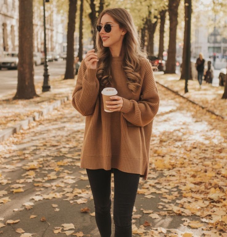 Brown Oversized Knit Sweater for Casual Style Brown Oversized Knit Sweater for Casual Style — Trendy Brown Sweater Outfit