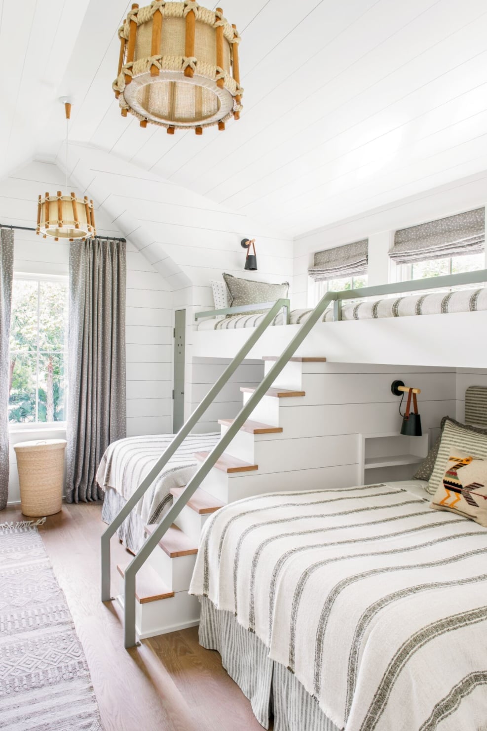 Multi-Level Bunk Bed with Integrated Stairs and Sage Green — Trendy Bunk Bed Ideas