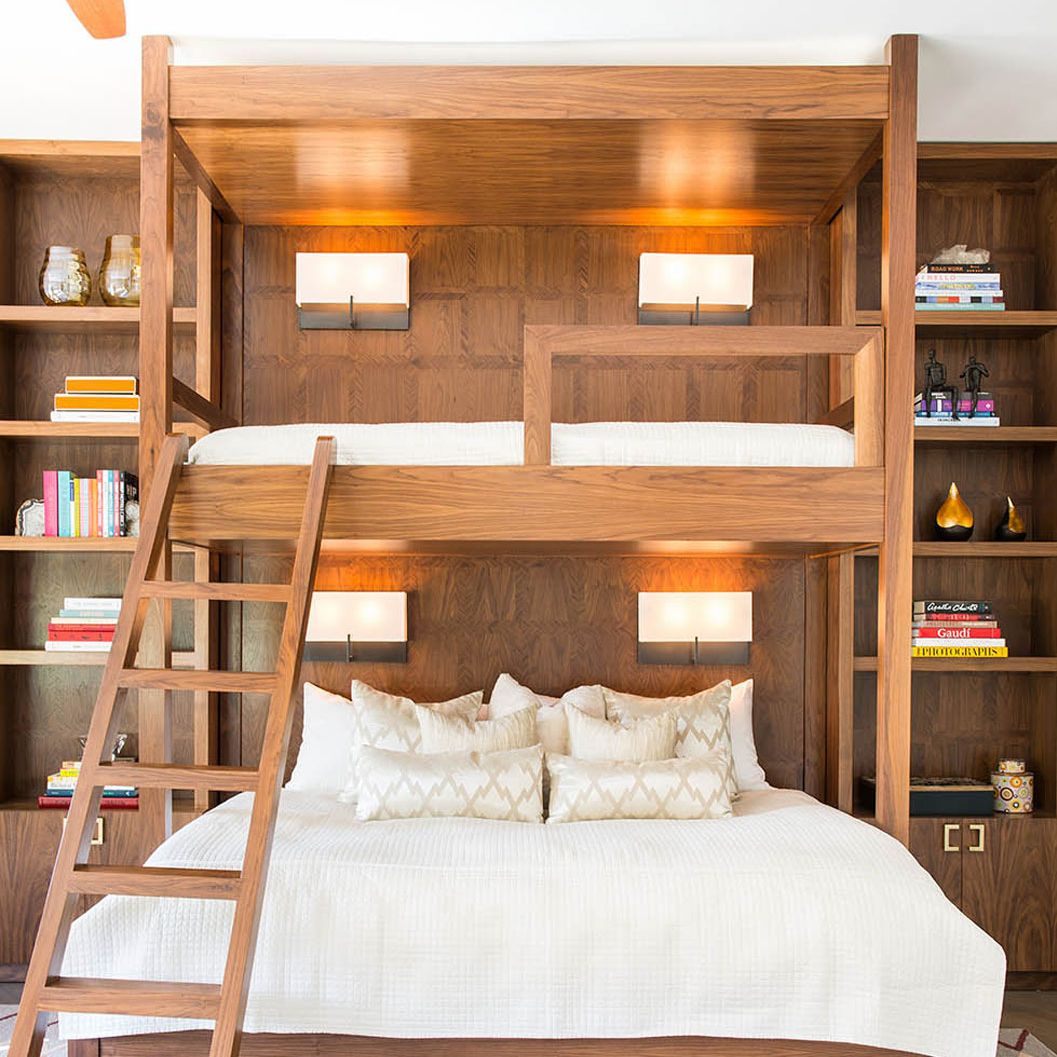 Tall Solid Wood Bunk Bed with Built-in Bookshelves — Trendy Bunk Bed Ideas