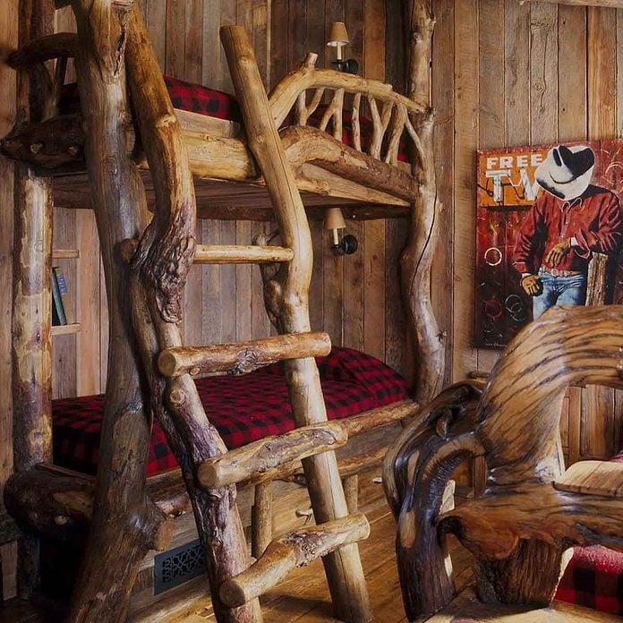 Rustic Log Bunk Bed with Plaid Bedding — Trendy Bunk Bed Ideas