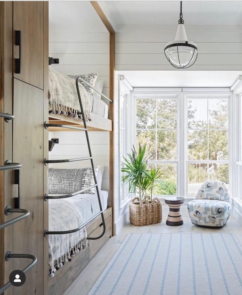 White Bunk Beds with Sleek Metal Ladder — Trendy Bunk Bed Ideas
