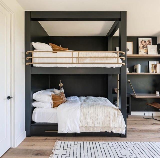 Minimalist Black Bunk Bed with Brass Accents — Trendy Bunk Bed Ideas