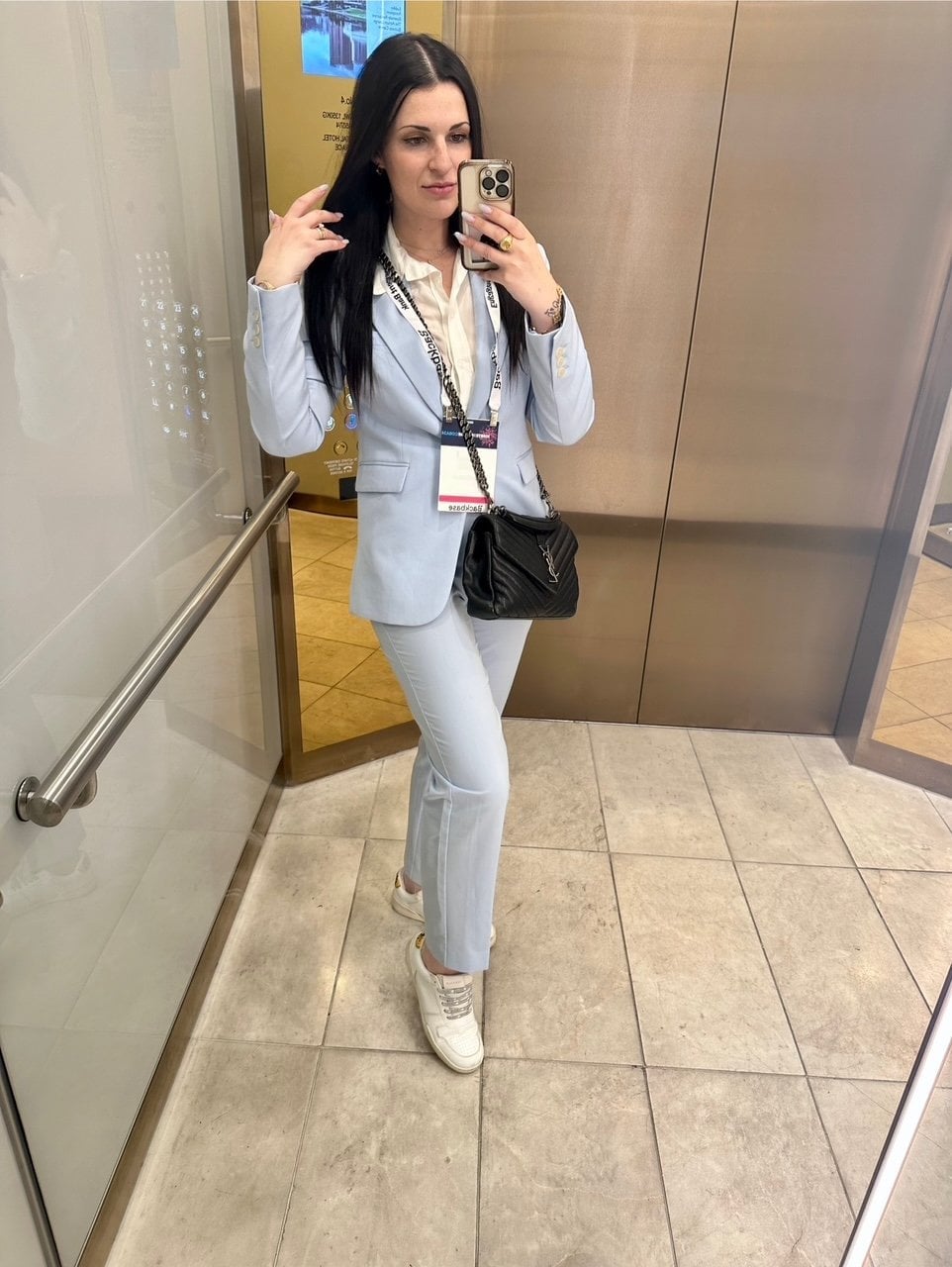 Light Blue Suit with White Shirt and Sneakers — Trendy Business Casual Outfits