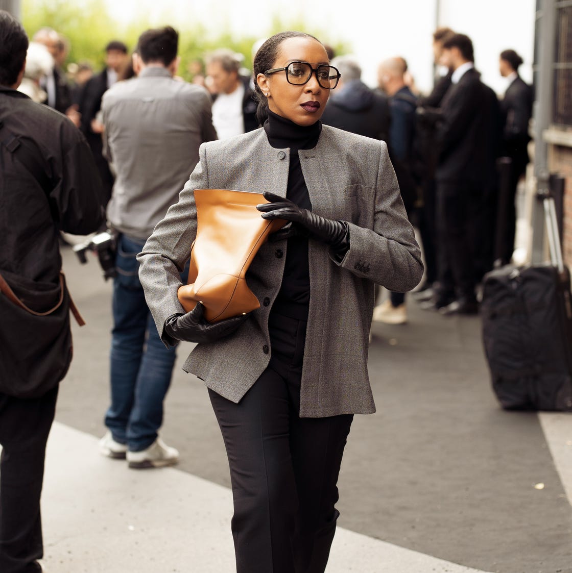 Grey Blazer with Black Turtleneck and Trousers — Trendy Business Casual Outfits Black Women