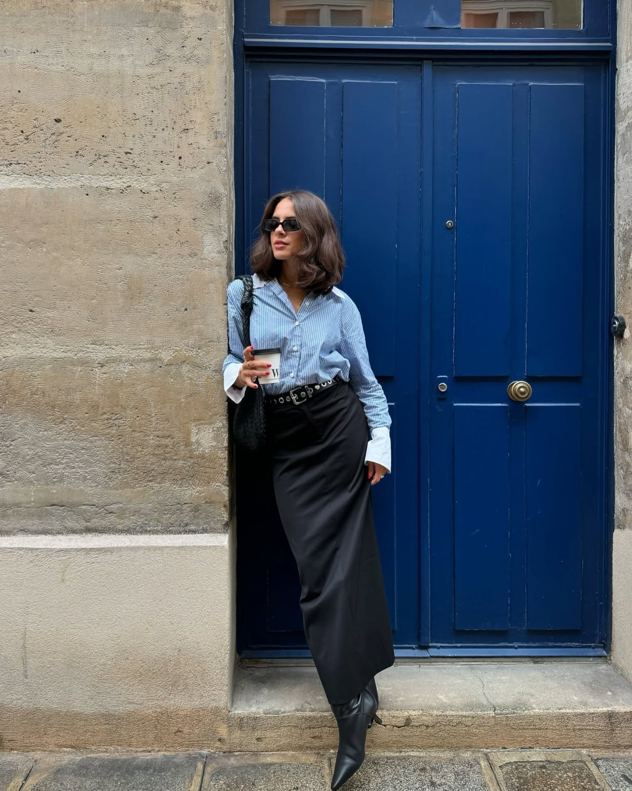 Striped Button-Down with Satin Maxi Skirt Striped Button-Down with Satin Maxi Skirt — Trendy Business Professional Outfits