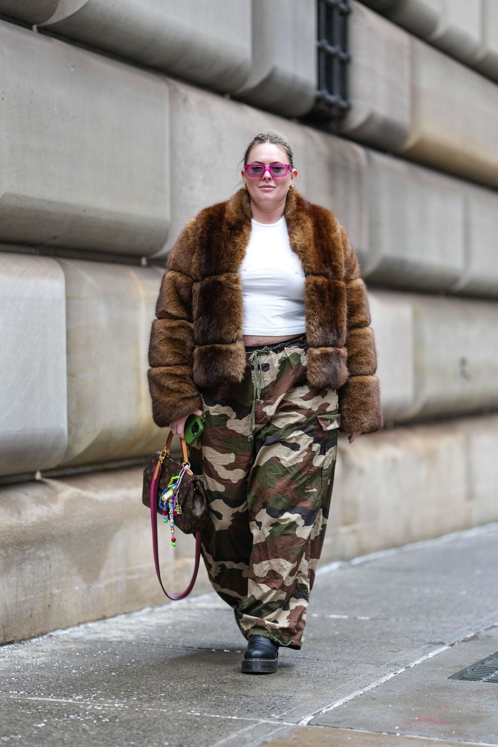 Oversized Camo Pants With Faux Fur Coat Oversized Camo Pants With Faux Fur Coat — Trendy Camo Outfits