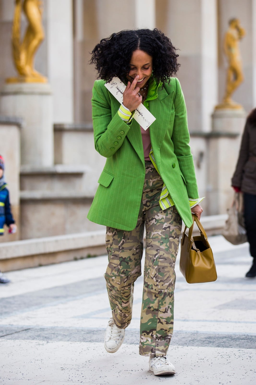 Relaxed Fit Camouflage Trousers With Pinstripe Blazer Relaxed Fit Camouflage Trousers With Pinstripe Blazer — Trendy Camo Outfits