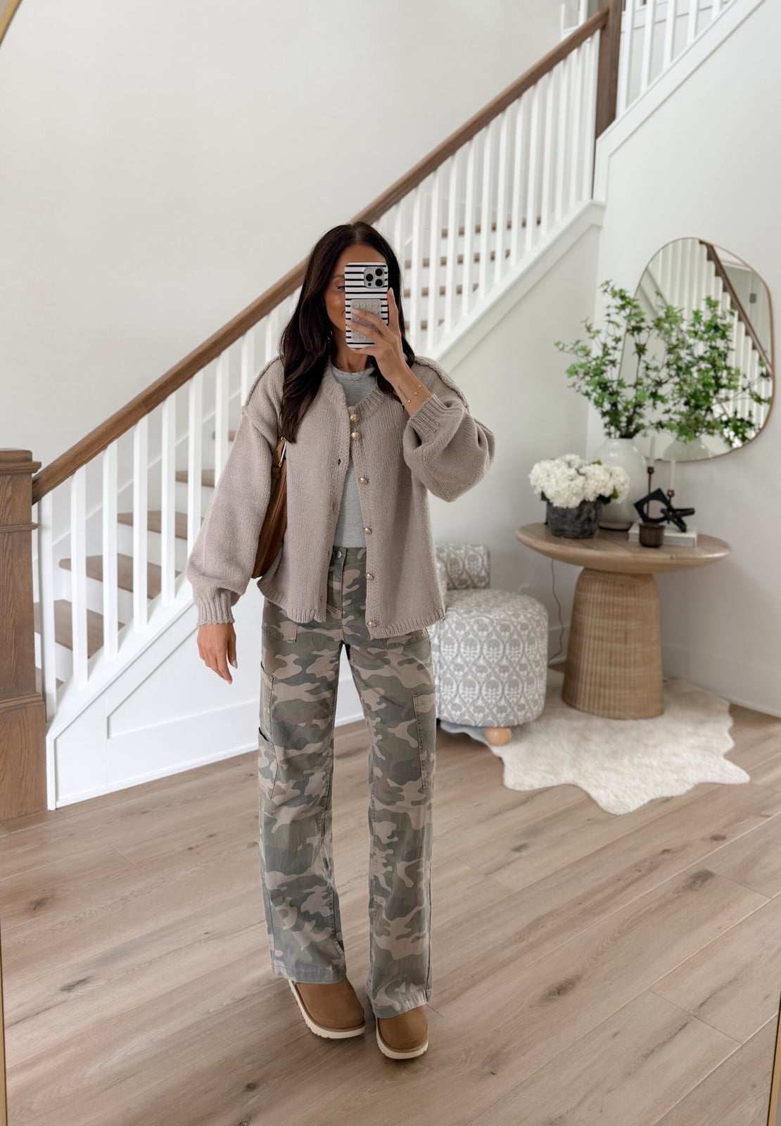 Wide Leg Camo Cargo Pants With Knit Cardigan Wide Leg Camo Cargo Pants With Knit Cardigan — Trendy Camo Outfits