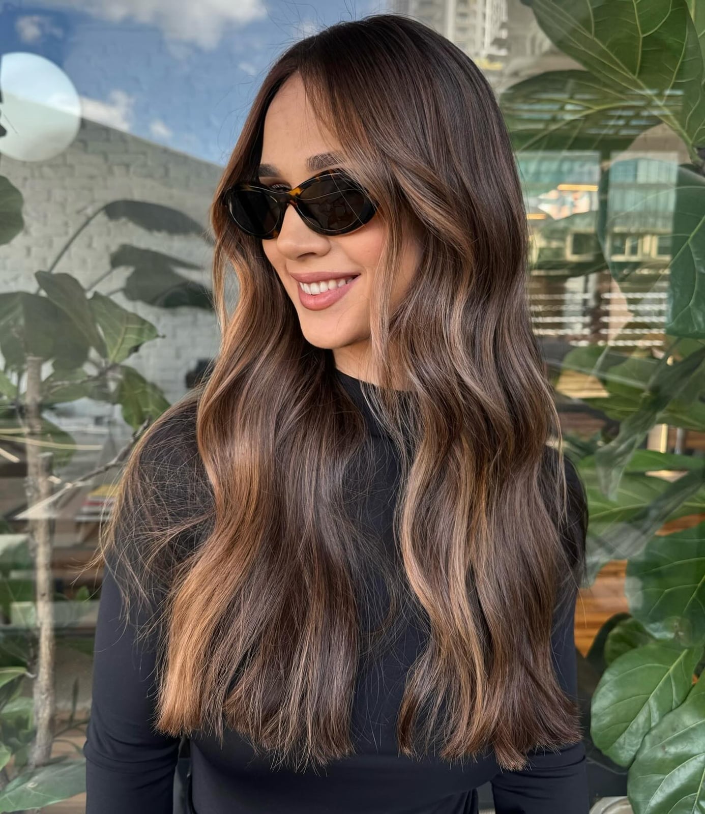 Dark Brown With Caramel Balayage Loose Waves Dark Brown With Caramel Balayage Loose Waves — Trendy Caramel Hair Color