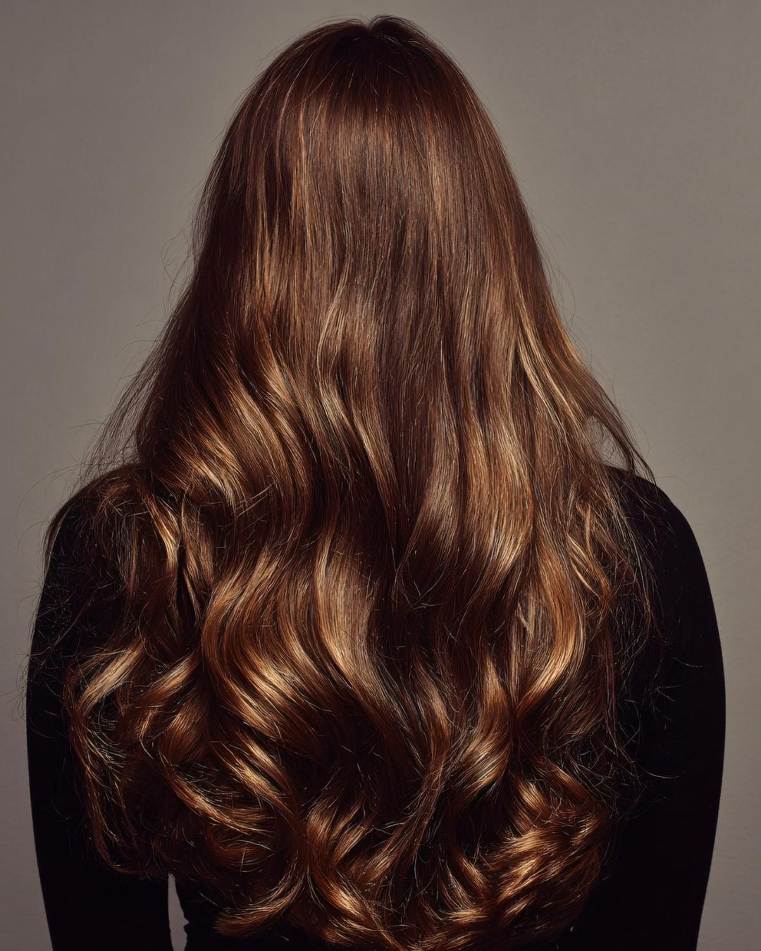 Mid-Back Medium Brown With Caramel Balayage Mid-Back Medium Brown With Caramel Balayage — Trendy Caramel Hair Color