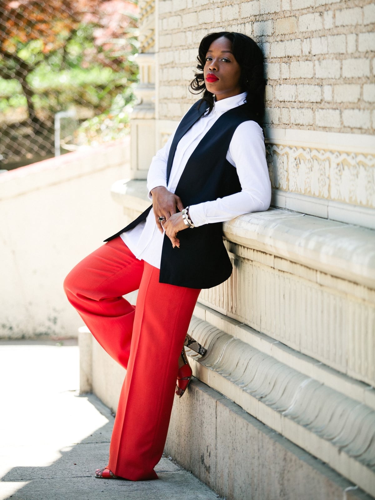 Bright Red Trousers Make a Statement Bright Red Trousers Make a Statement — Trendy Casual Church Outfit