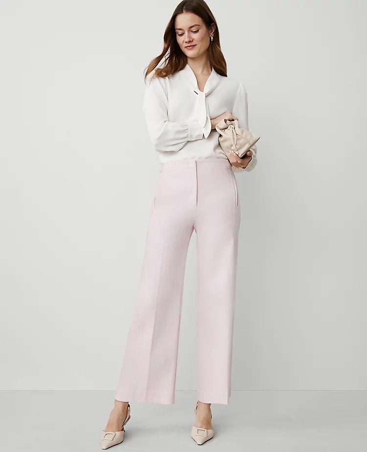 Pale Pink Trousers with a White Blouse Pale Pink Trousers with a White Blouse — Trendy Casual Church Outfit