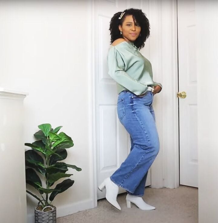 Sage Green Off-Shoulder Top with Light Blue Jeans Sage Green Off-Shoulder Top with Light Blue Jeans — Trendy Casual Church Outfit