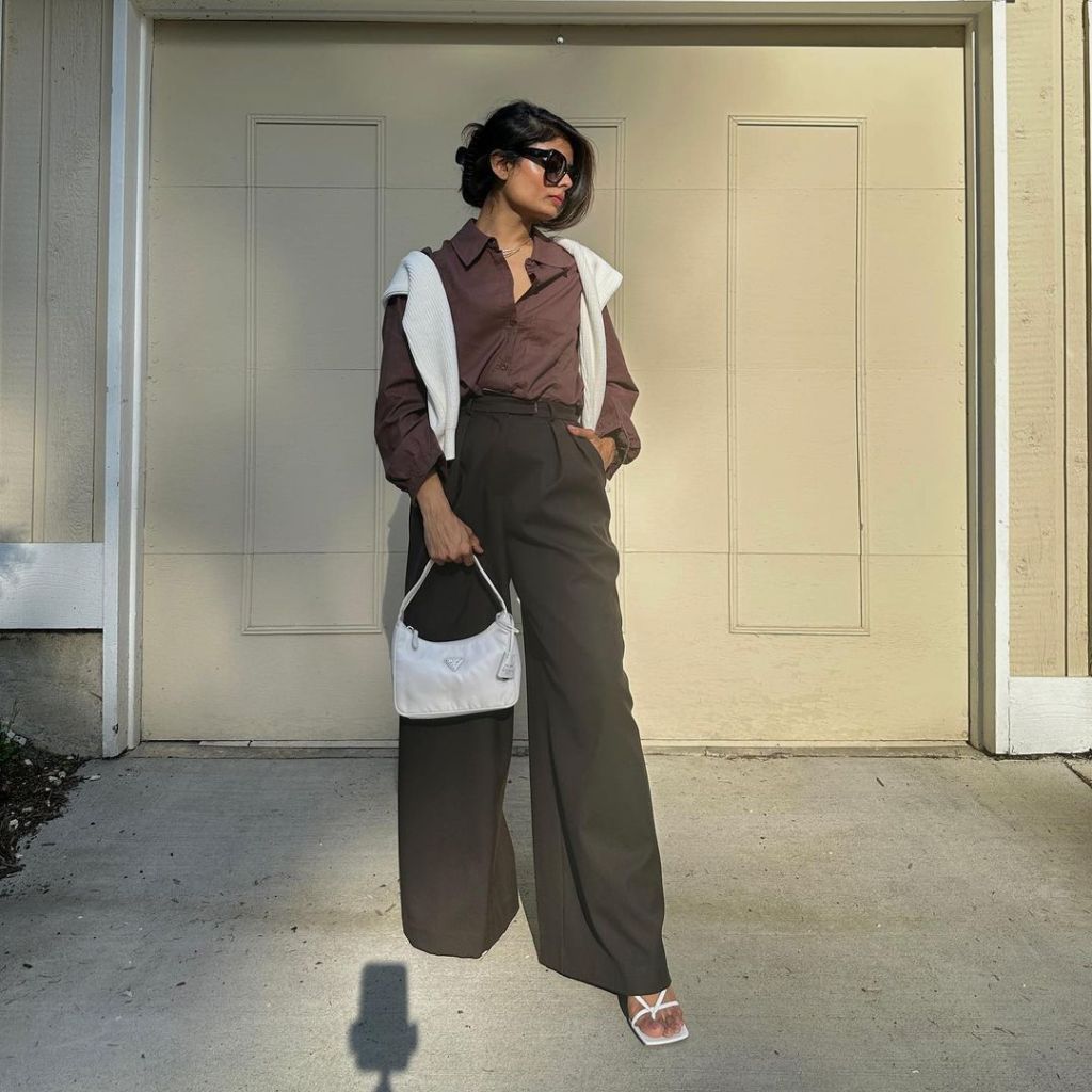 Oversized Shirt and Draped Sweater Add Texture Oversized Shirt and Draped Sweater Add Texture — Trendy Casual Church Outfit