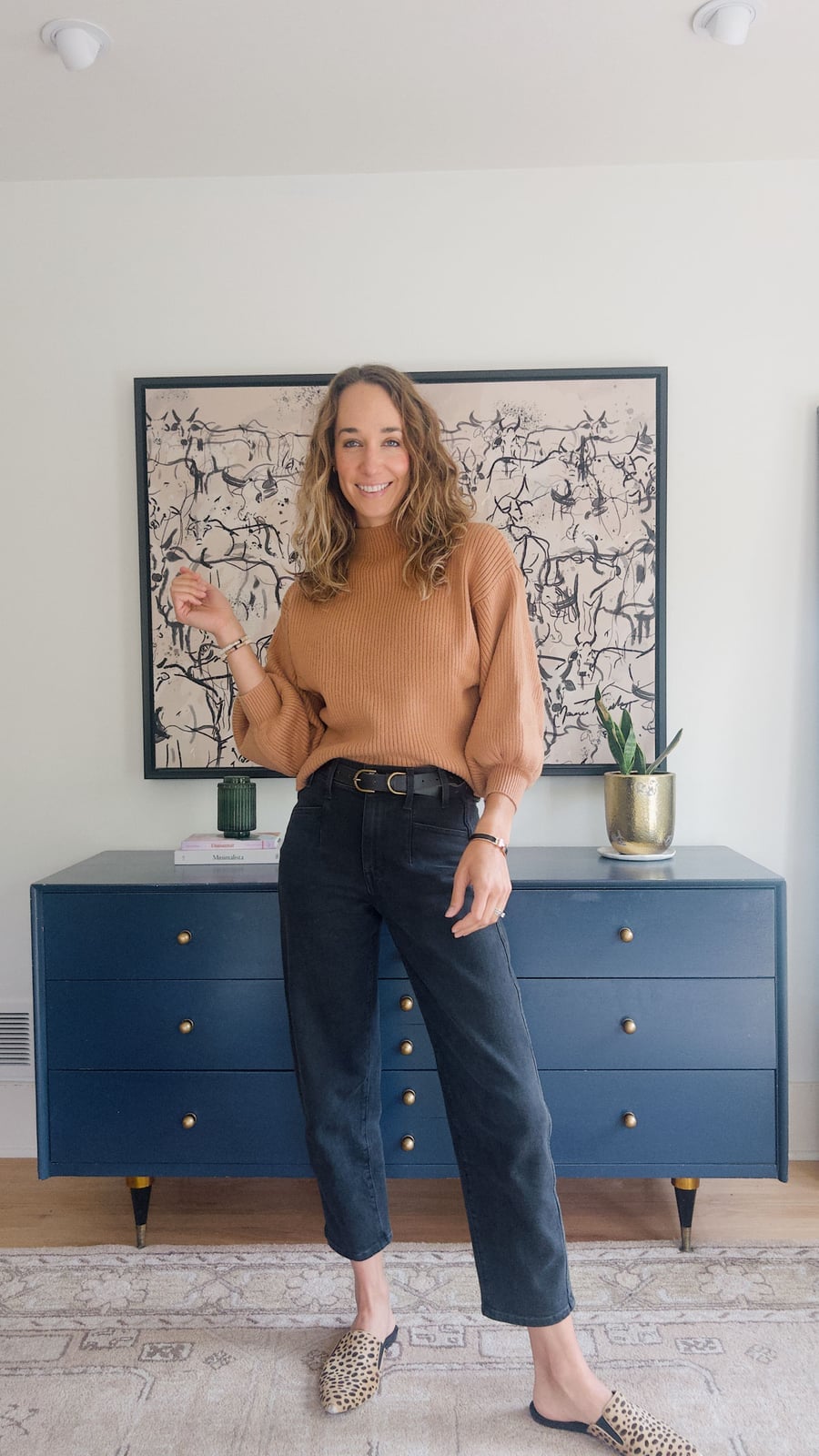 Rust Sweater with Leopard Print Mules Rust Sweater with Leopard Print Mules — Trendy Casual Church Outfit