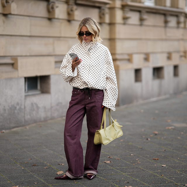 Polka Dot Blouse with Burgundy Wide-Leg Pants Polka Dot Blouse with Burgundy Wide-Leg Pants — Trendy Casual Dinner Outfit