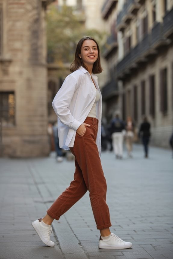 Corduroy Trousers with Oversized Shirt — Trendy Casual Outfits