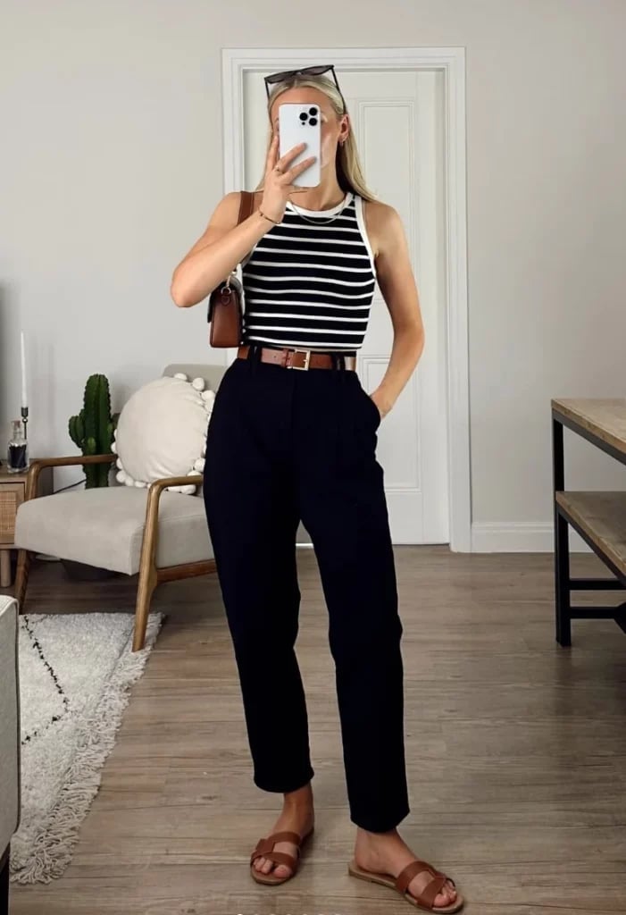 Black Trousers with Striped Tank Top — Trendy Casual Outfits