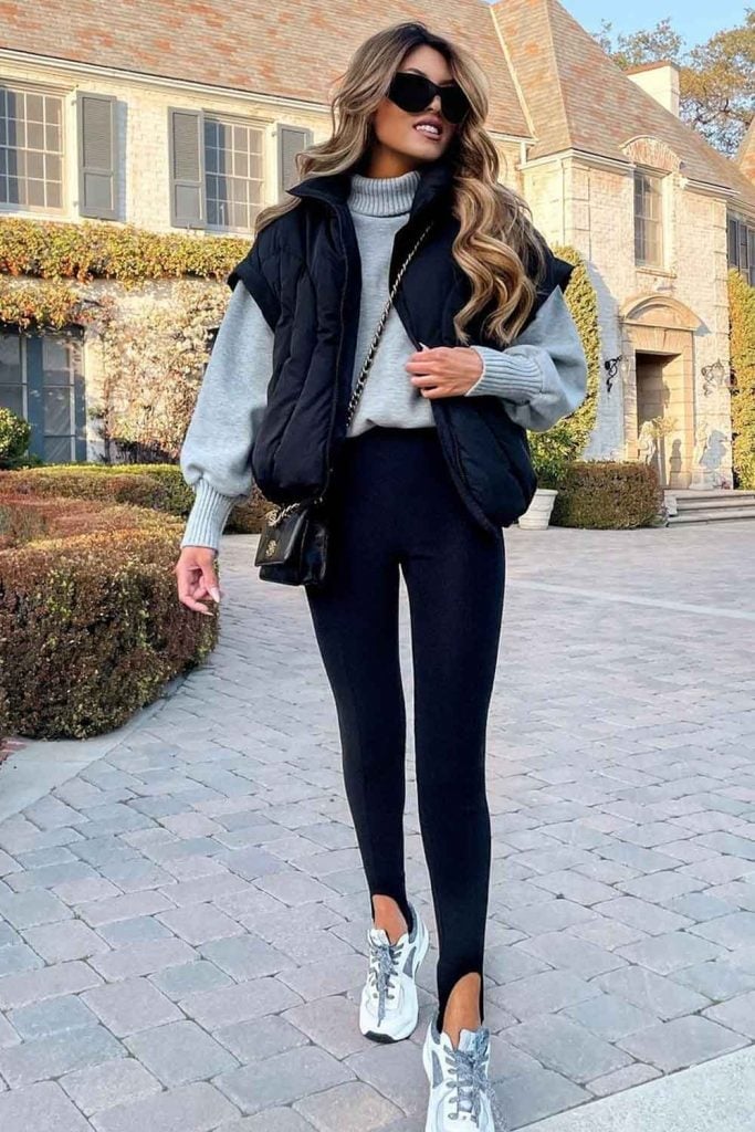 Puffer Vest Over Sweater with Leggings — Trendy Casual Outfits
