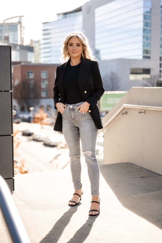 Black Blazer with Ripped Jeans — Trendy Casual Outfits
