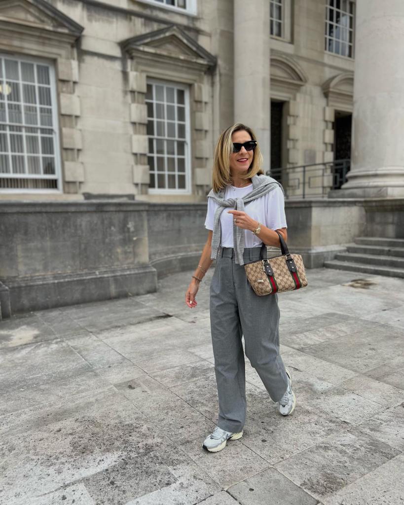 Grey Wide-Leg Trousers with Sweater — Trendy Casual Outfits